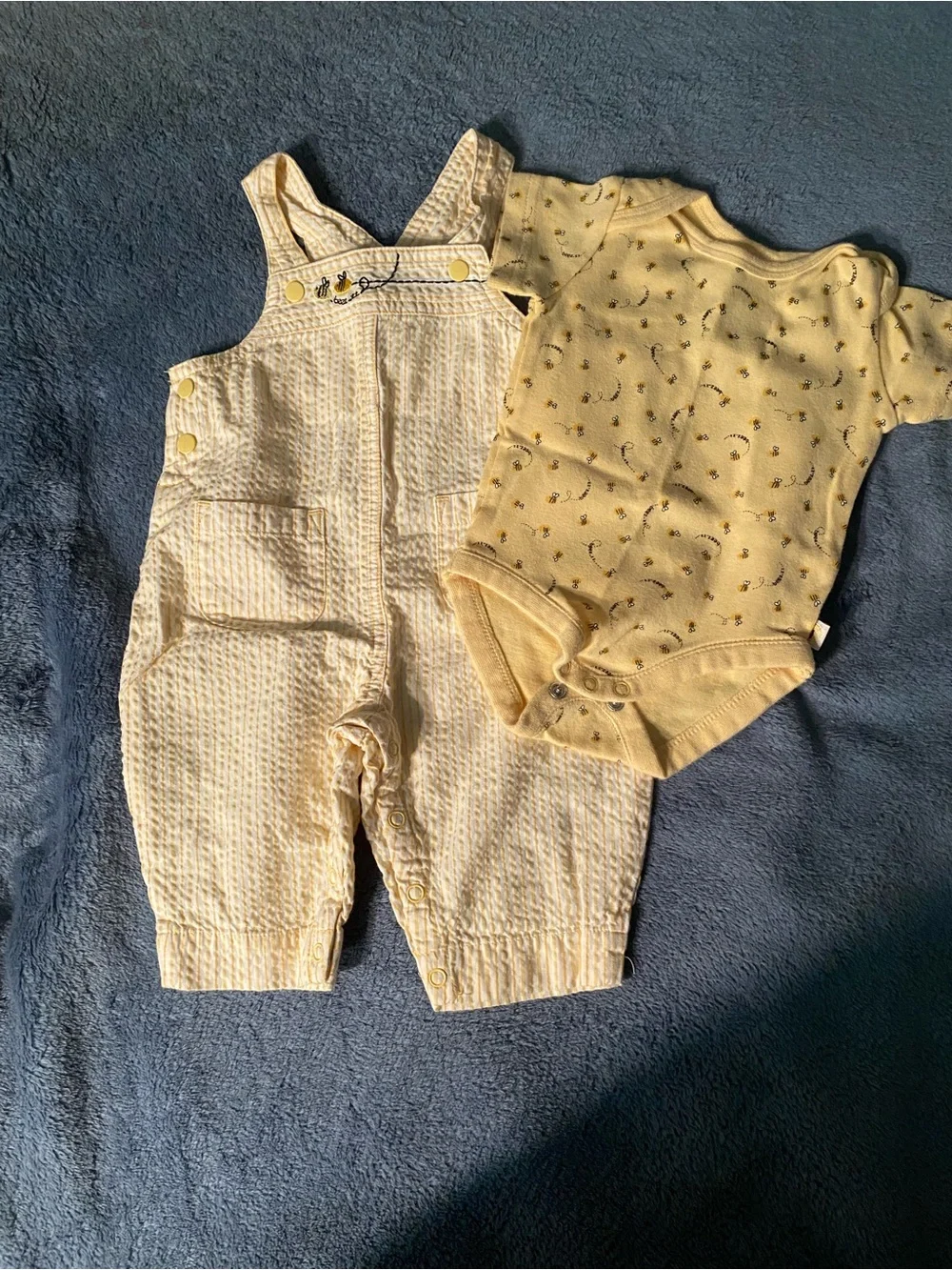 Vintage Y2K Gymboree Overalls & Onesie Set, Yellow Seersucker with Bees